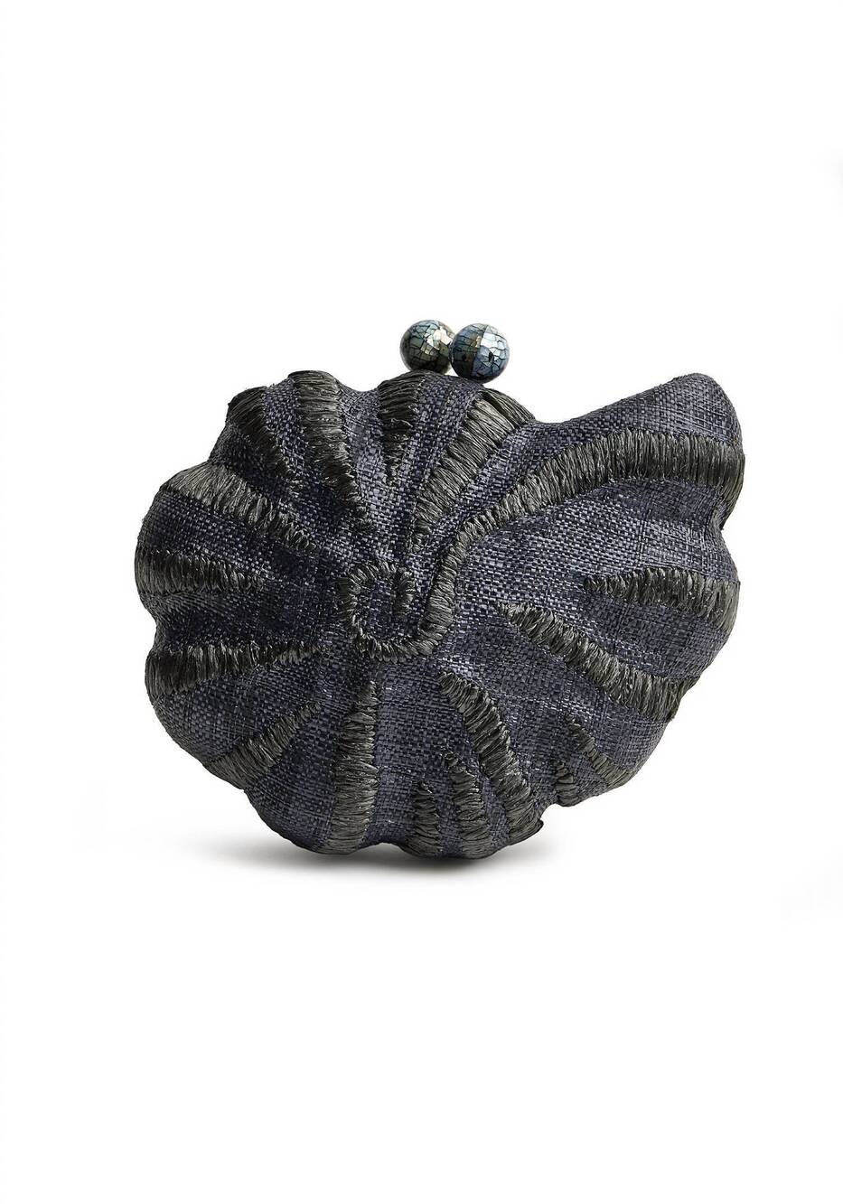 NEW EMM KUO women's kahala woven circular shell clutch in black